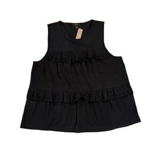 NWT J. Crew Black Tiered Eyelet Ruffle Tank Top